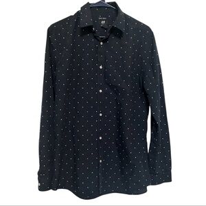 H&M Men's Navy Blue White Square Dots Button Up Classic Business Wear Size M